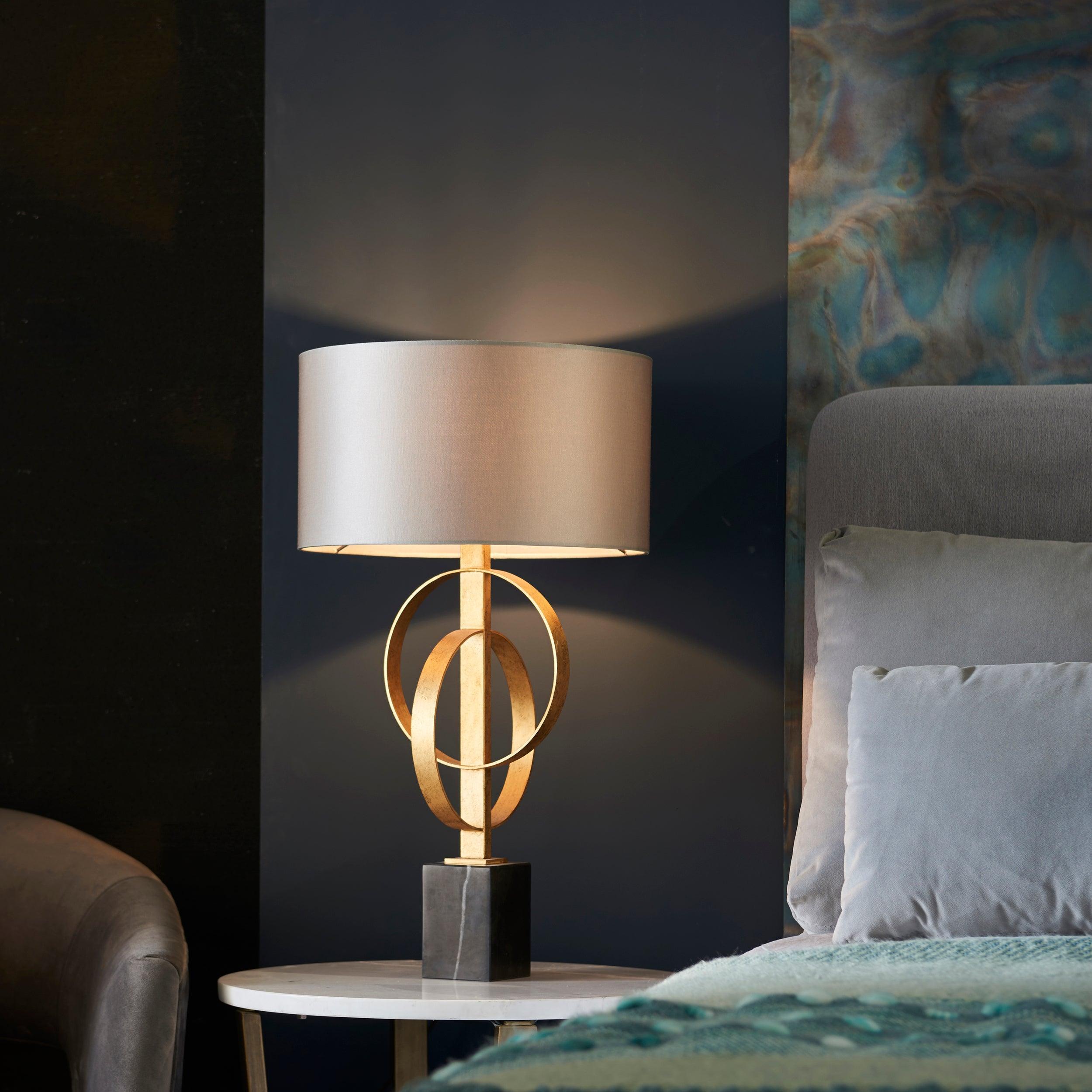 Norfolk Gold Table Lamp With Black Marble Base - Mink Shade-Living Lights-Living-Room-Tiffany Lighting Direct-[image-position]