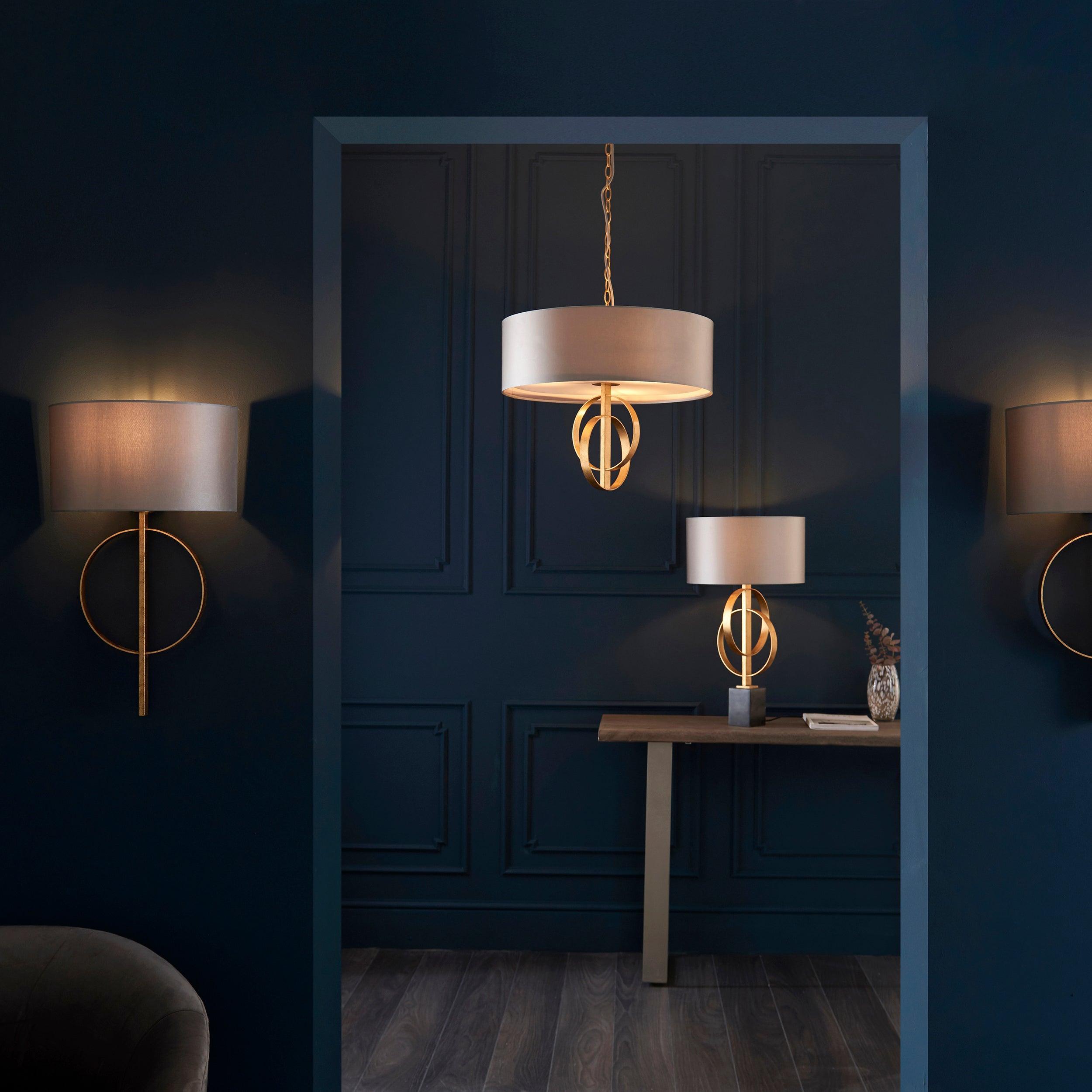 Norfolk Gold Table Lamp With Black Marble Base - Mink Shade-Living Lights-Living-Room-Tiffany Lighting Direct-[image-position]