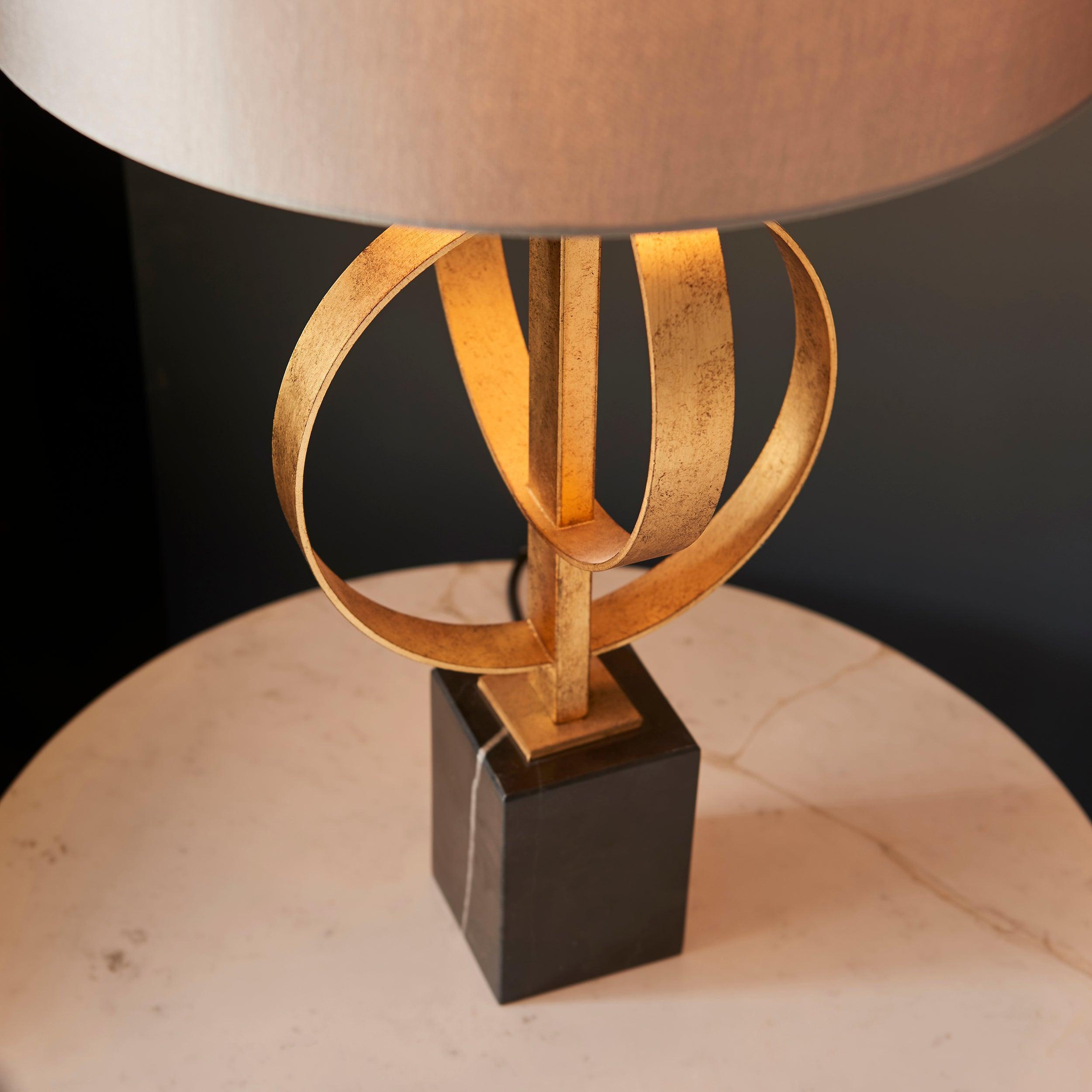 Norfolk Gold Table Lamp With Black Marble Base - Mink Shade-Living Lights-Living-Room-Tiffany Lighting Direct-[image-position]