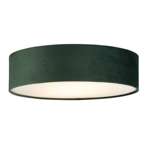 Drum 2 Light Flush Ceiling Light - Green Velvet Shade Living Room Image 1