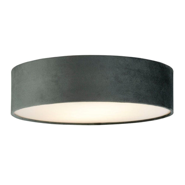 Searchlight Drum 2 Light Ceiling Flush - Grey Velvet Shade Living Room Image 1