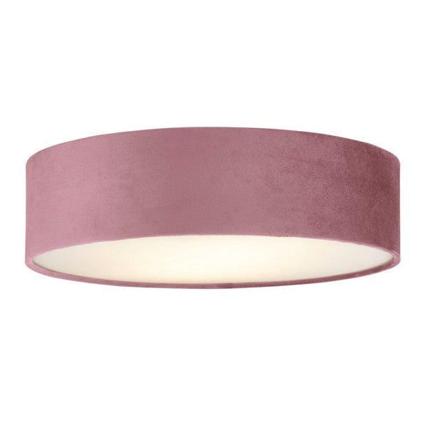 Searchlight Drum 2 Light Ceiling Flush - Pink Velvet Shade Living Room Image 1