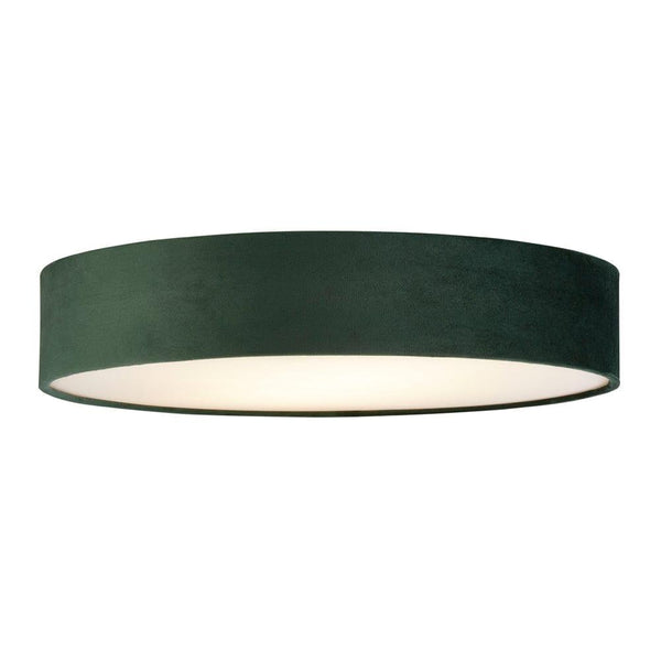 Searchlight Drum 3 Light Ceiling Flush - Green Velvet Shade Living Room Image 1