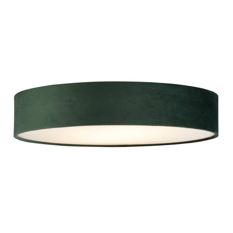 Searchlight Drum 3 Light Ceiling Flush - Green Velvet Shade Living Room Image 1