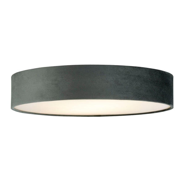 Searchlight Drum 3 Light Ceiling Flush - Grey Velvet Shade Living Room Image 1