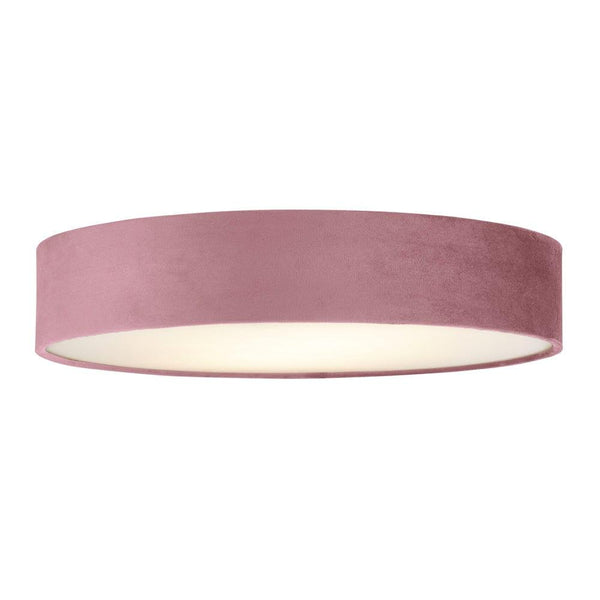 Searchlight Drum 3 Light Ceiling Flush - Pink Velvet Shade Living Room Image 1