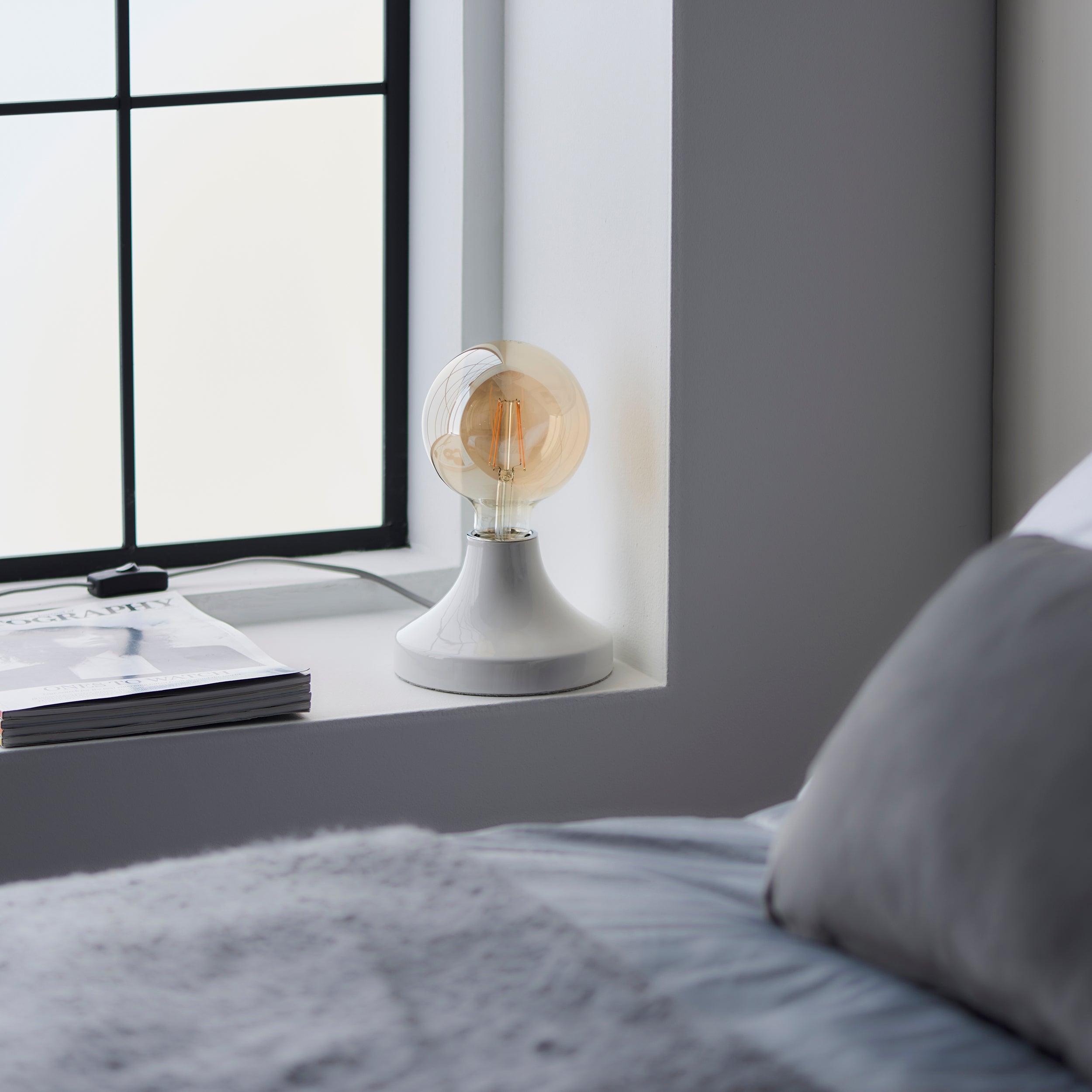 Living Lights Maida White Black Ceramic Table Lamp uk close up