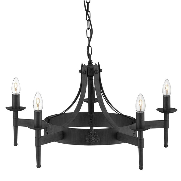 Cartwheel II 5 Light Black Wrought Iron Chandelier-Searchlight Lighting-1-Tiffany Lighting Direct