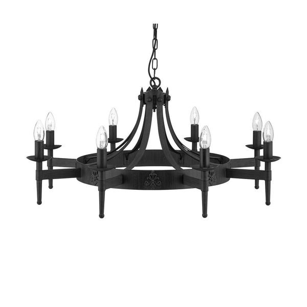 Cartwheel II 8 Light Black Wrought Iron Chandelier-Searchlight Lighting-1-Tiffany Lighting Direct