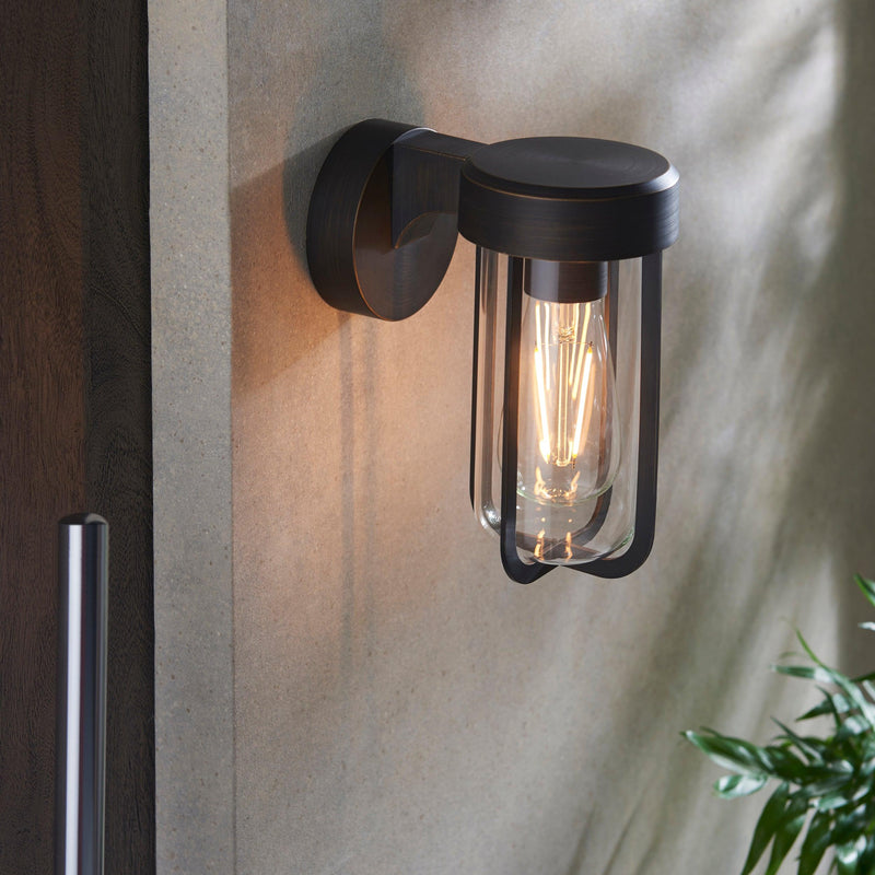 Newquay Bronze Outdoor Wall Light - Clear Glass Shade Living Room Image
