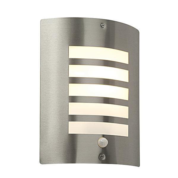 bianco pir sensor outdoor silver wall light ip44 60wby saxby lighting