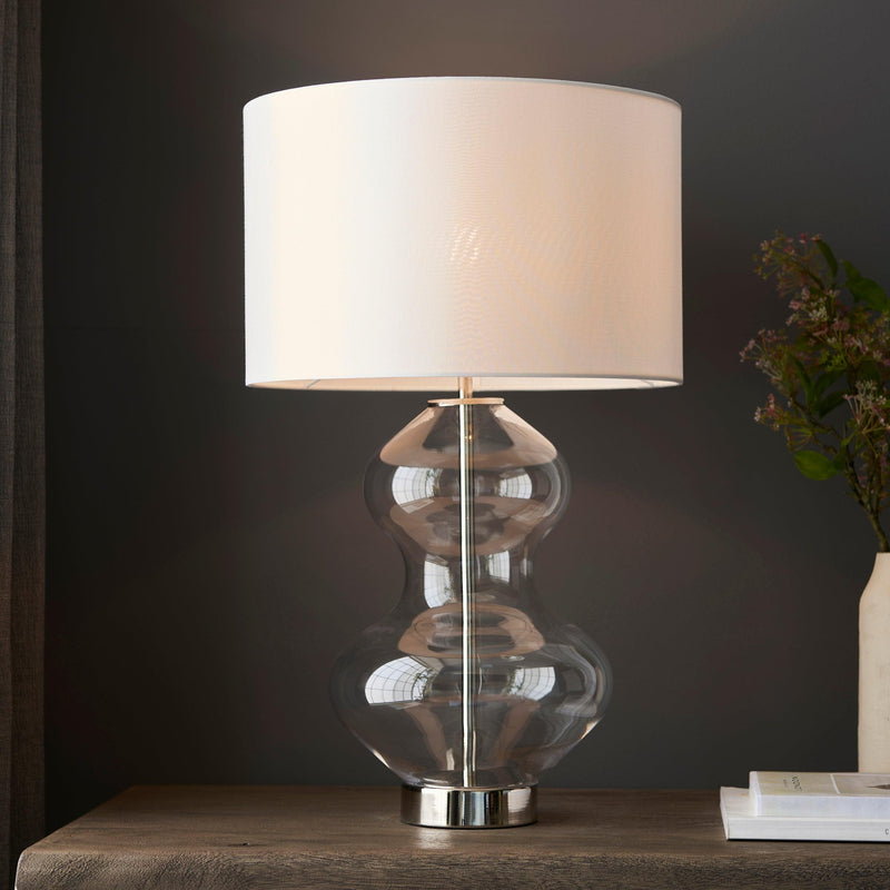 Linear Brass & Clear Glass Touch Table Lamp - White Shade