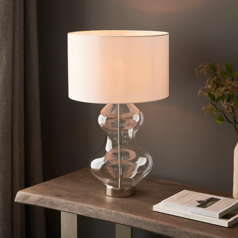 Linear Brass & Clear Glass Touch Table Lamp - White Shade