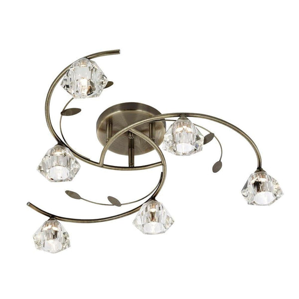 Sierra 6 Light Brass & Glass Semi-Flush Ceiling Light Living room Image