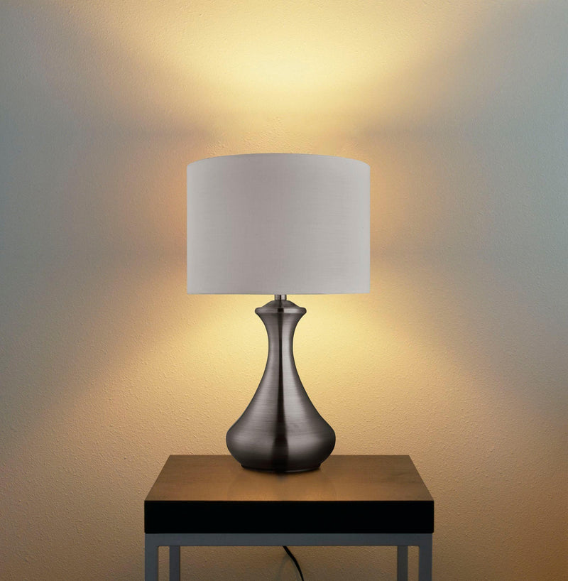 Searchlight Touch Lamp Satin Silver - White Shade