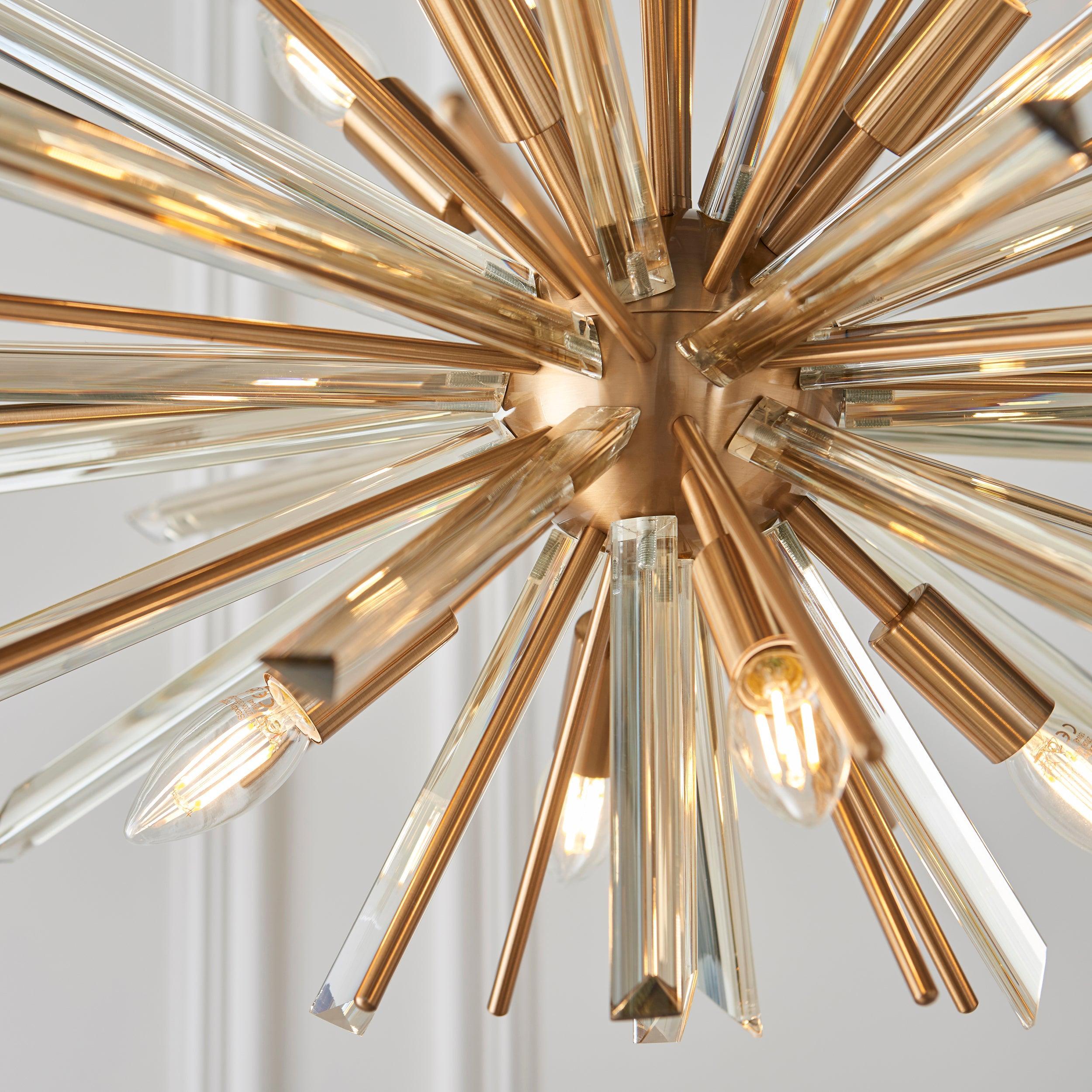 Helios Large 8 Light Antique Brass & Prism Glass Pendant-Ceiling Pendant Lights-Living Lights-5-Tiffany Lighting Direct