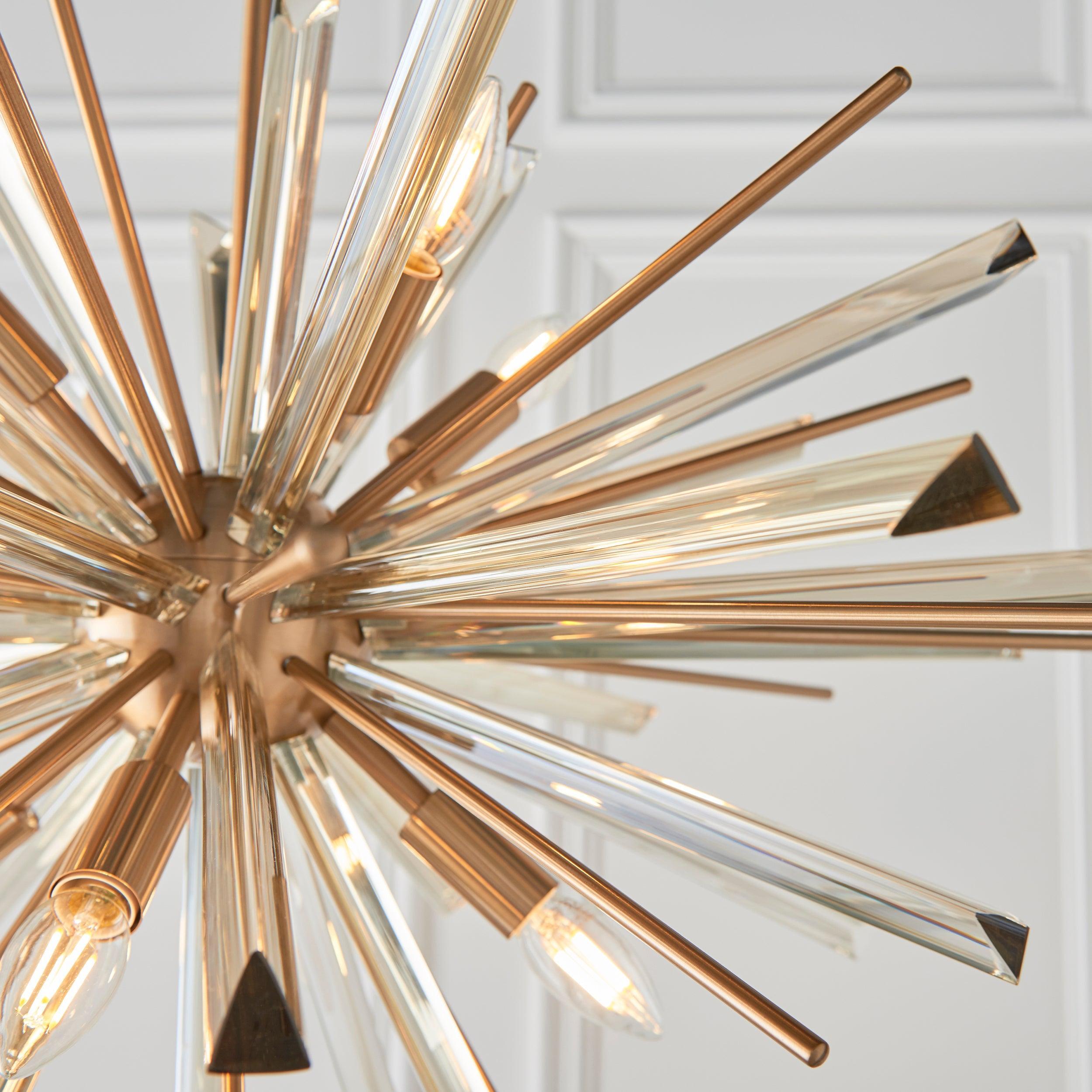 Helios Large 8 Light Antique Brass & Prism Glass Pendant-Ceiling Pendant Lights-Living Lights-8-Tiffany Lighting Direct