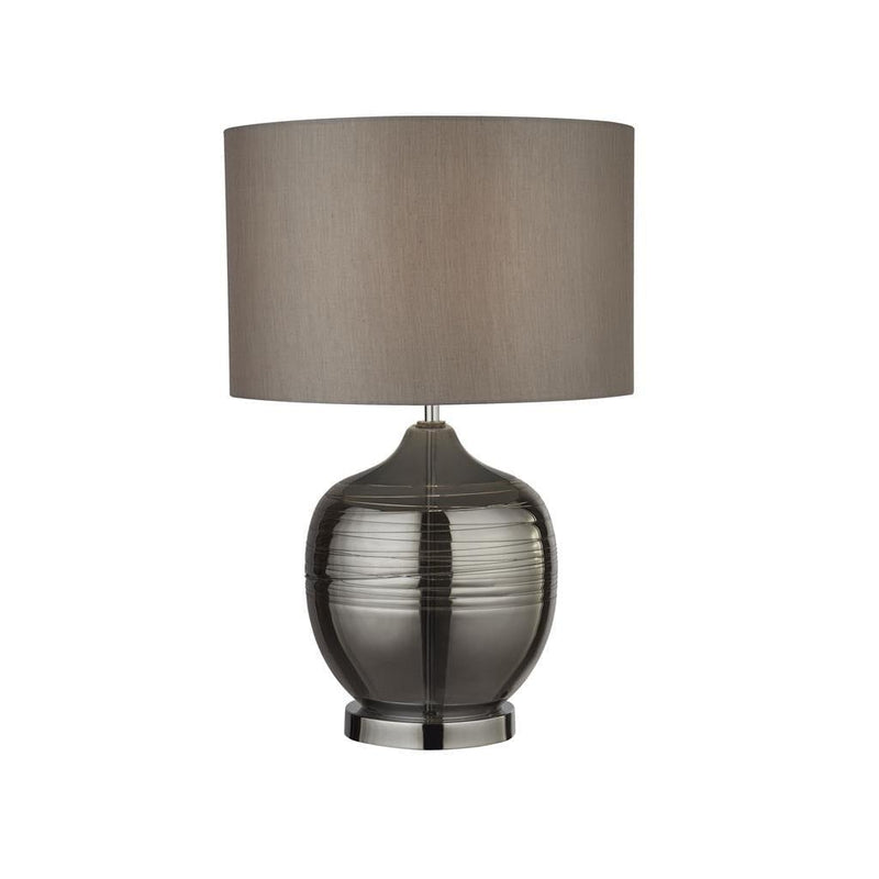 Searchlight Lydia Smoked Glass Table Lamp - Grey Drum Shade 1