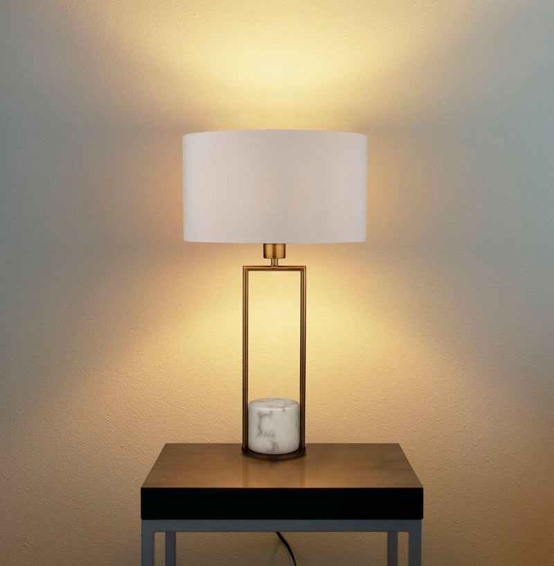 Claire Gold & White Marble Table Lamp - White Drum Shade