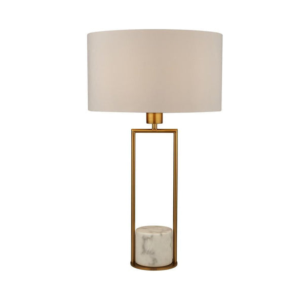 Claire Gold & White Marble Table Lamp - White Drum Shade 1