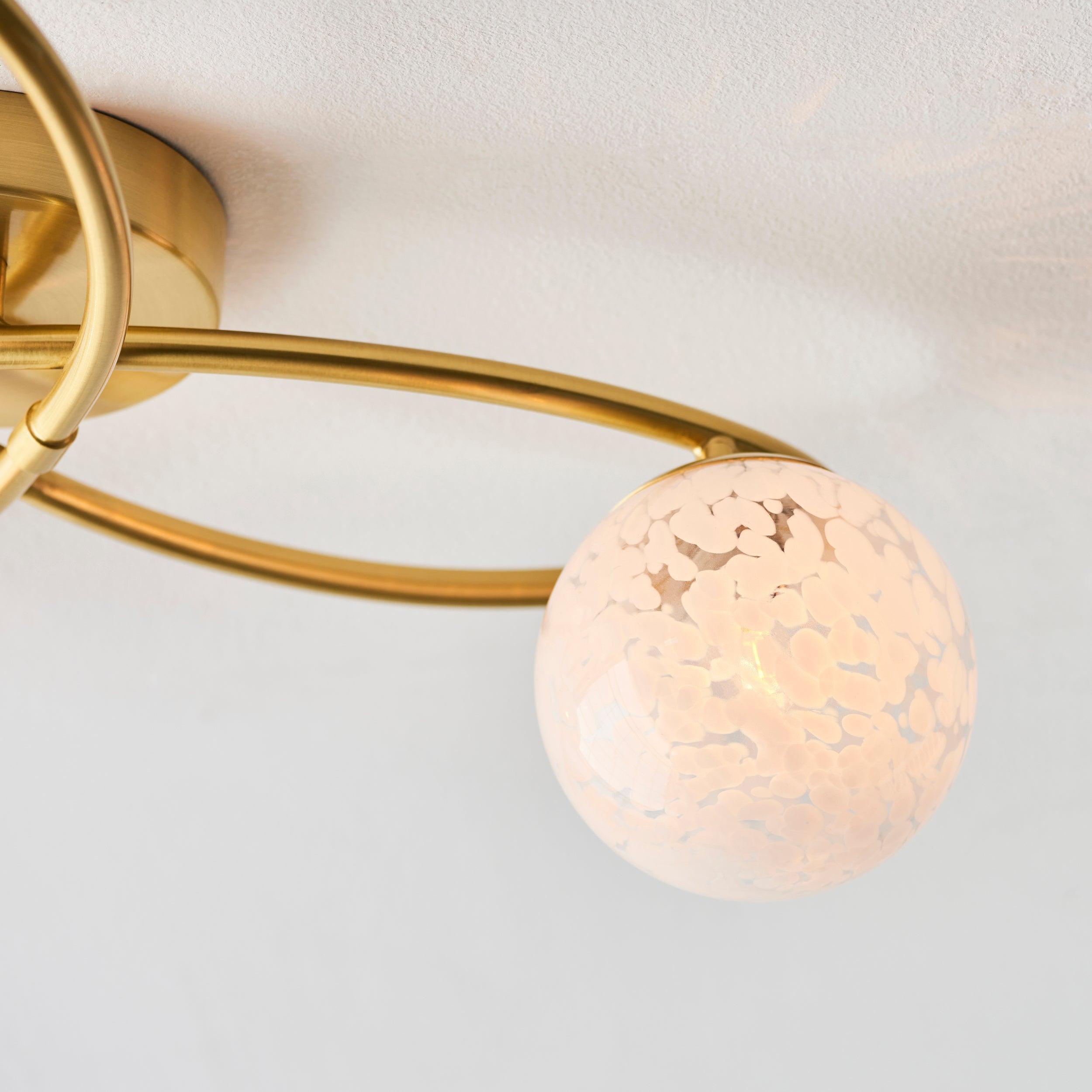 Sept Brass 3 Light Art Deco Semi Flush - Glass Shades Living room wide shot