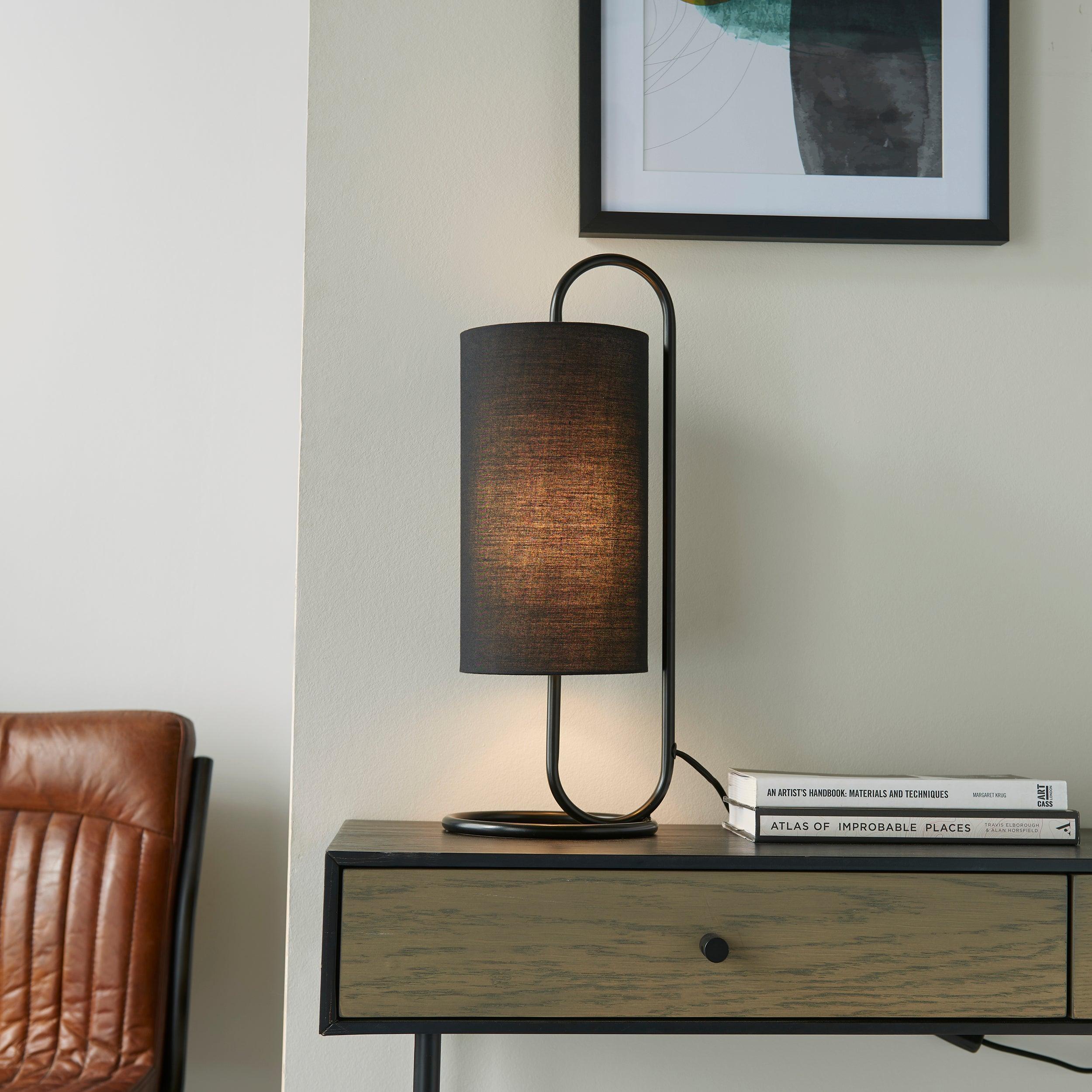 Kilburn Black Modern Table Lamp - With Black Fabric Shade-Living Lights-Living-Room-Tiffany Lighting Direct-[image-position]