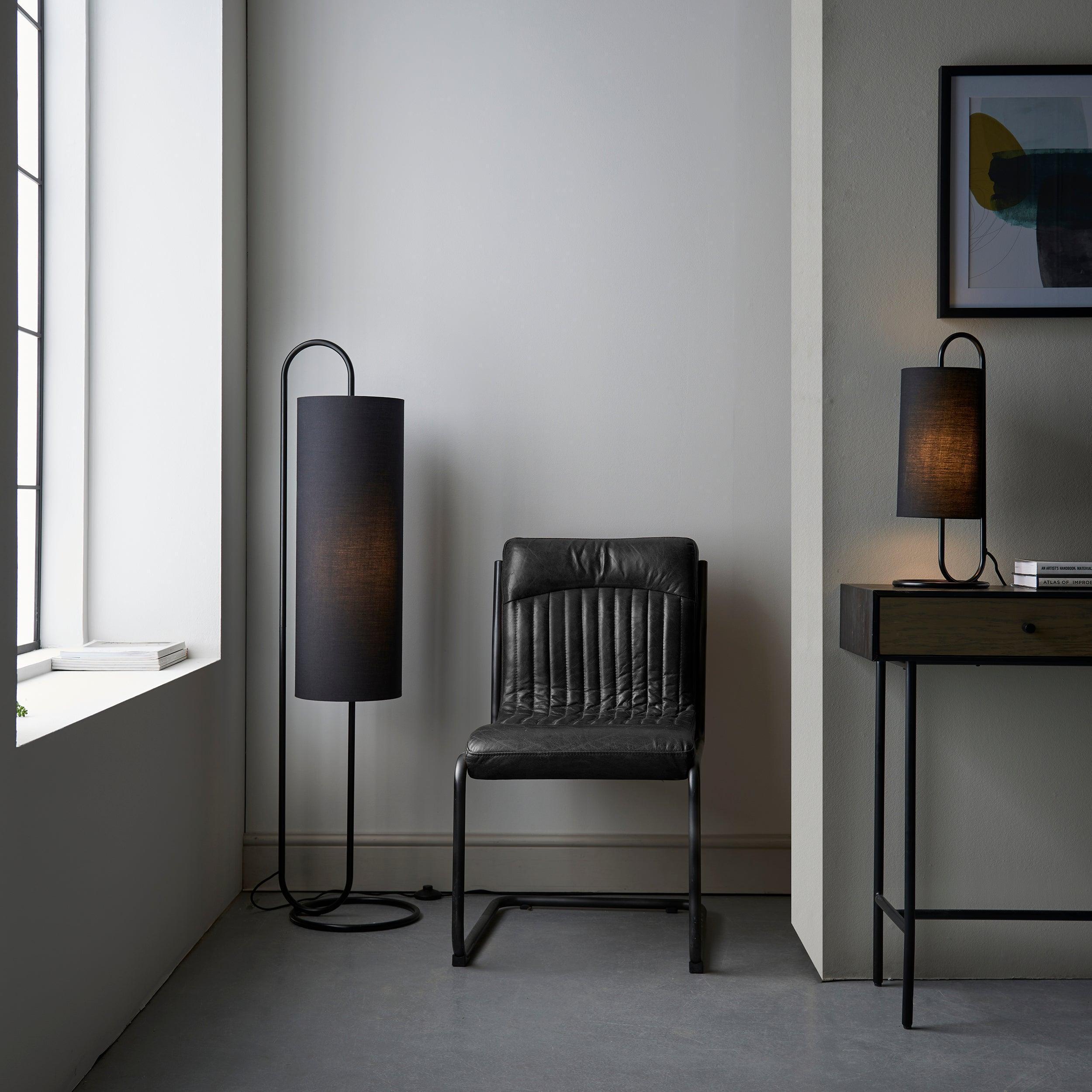 Kilburn Black Modern Table Lamp - With Black Fabric Shade-Living Lights-Living-Room-Tiffany Lighting Direct-[image-position]
