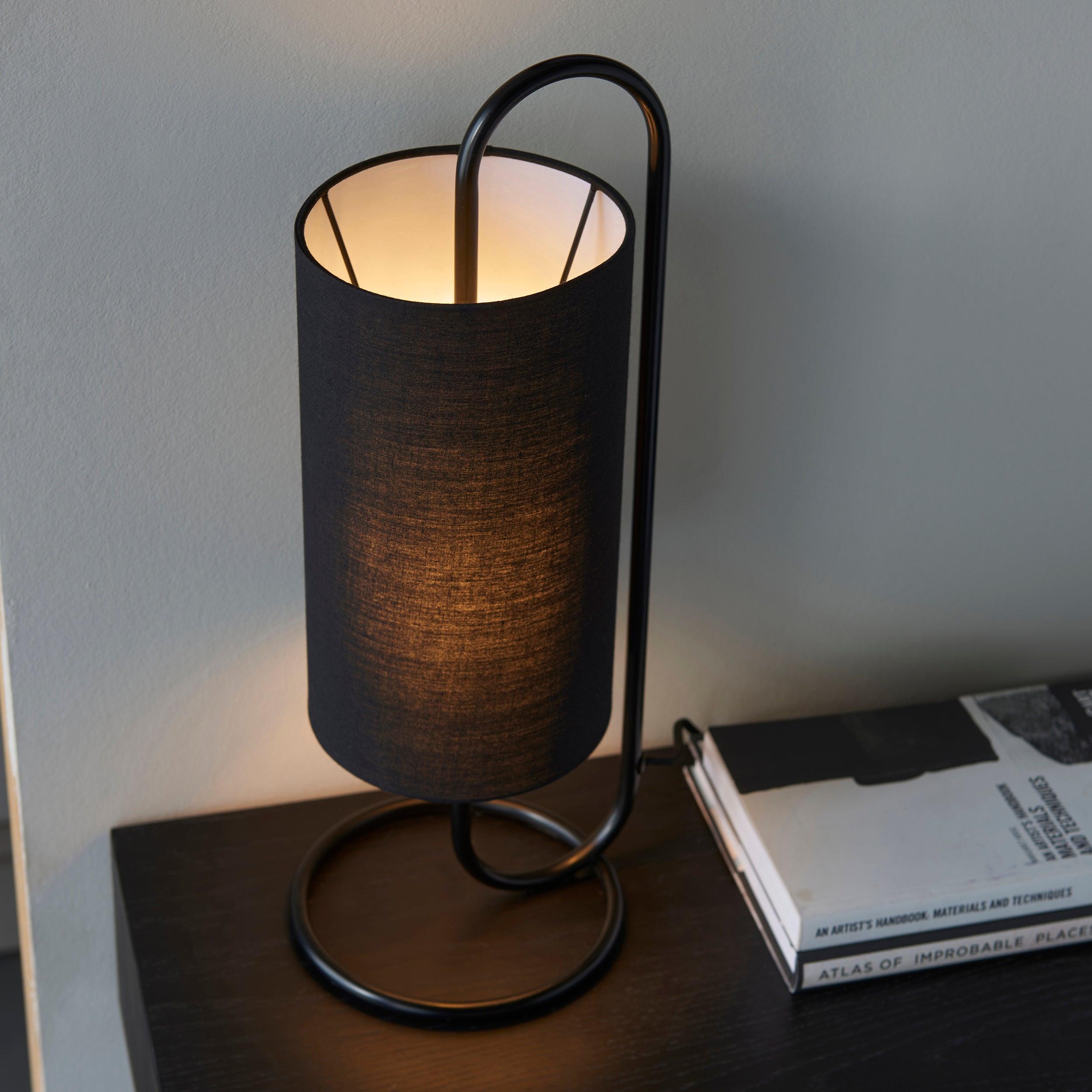 Kilburn Black Modern Table Lamp - With Black Fabric Shade-Living Lights-Living-Room-Tiffany Lighting Direct-[image-position]