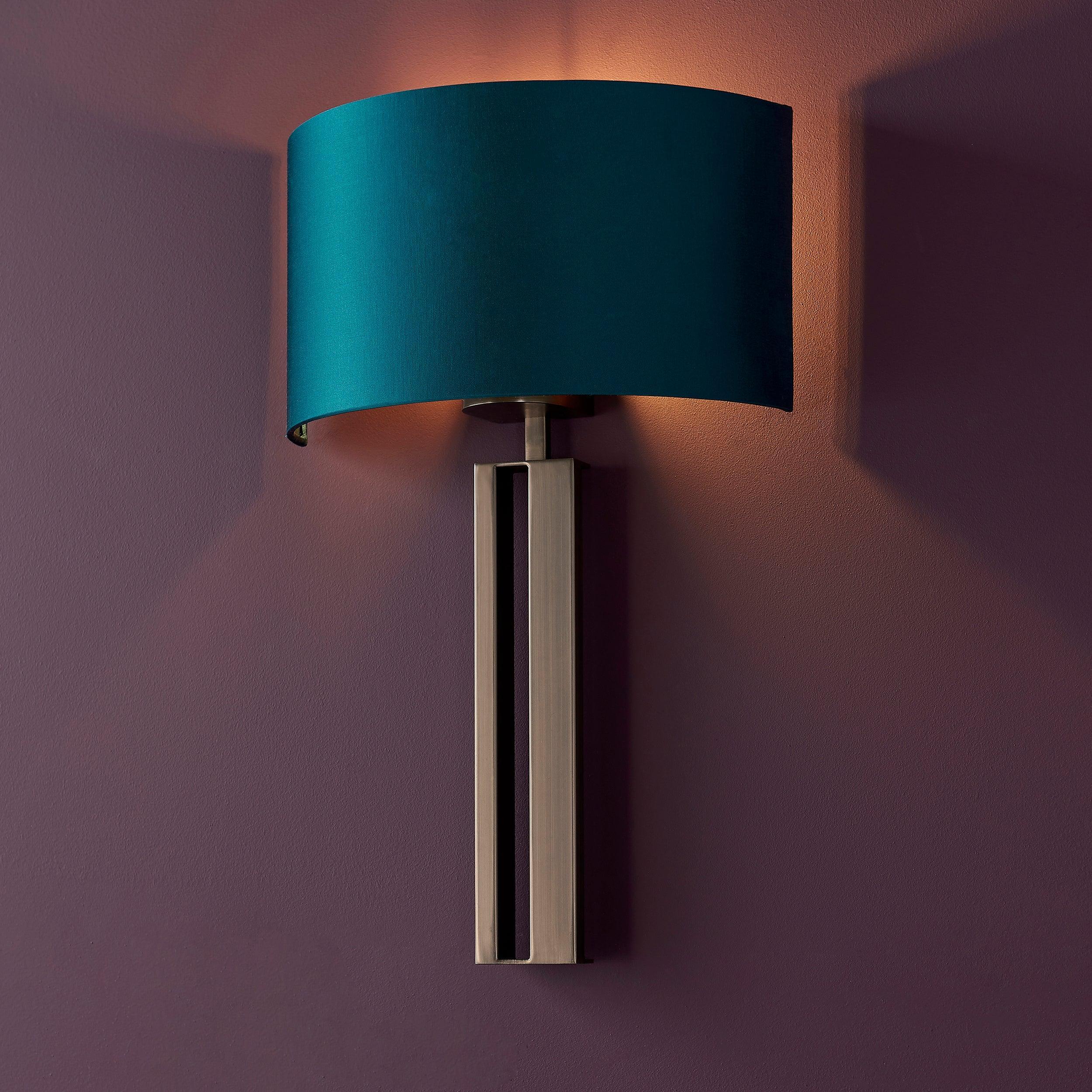 Venice Bronze Art Deco Wall Light with Teal Half Shade Close Up Image