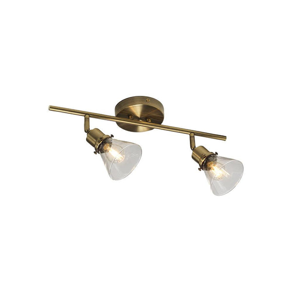 Torne Twin Bar Antique Brass & Glass Spot Light - Adjustable Head