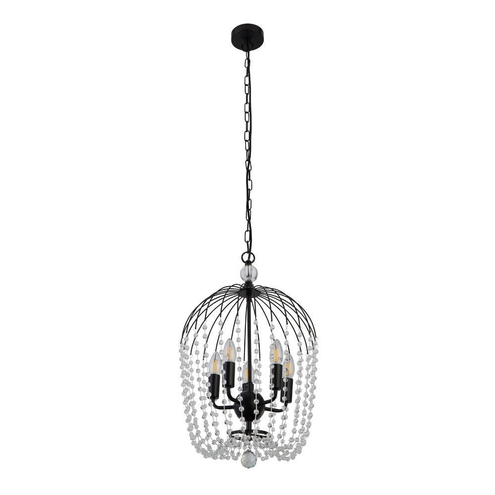 Searchlight Shower 5 Light Black & Crystal Ceiling Pendant-Ceiling Pendant Lights-2-Tiffany Lighting Direct