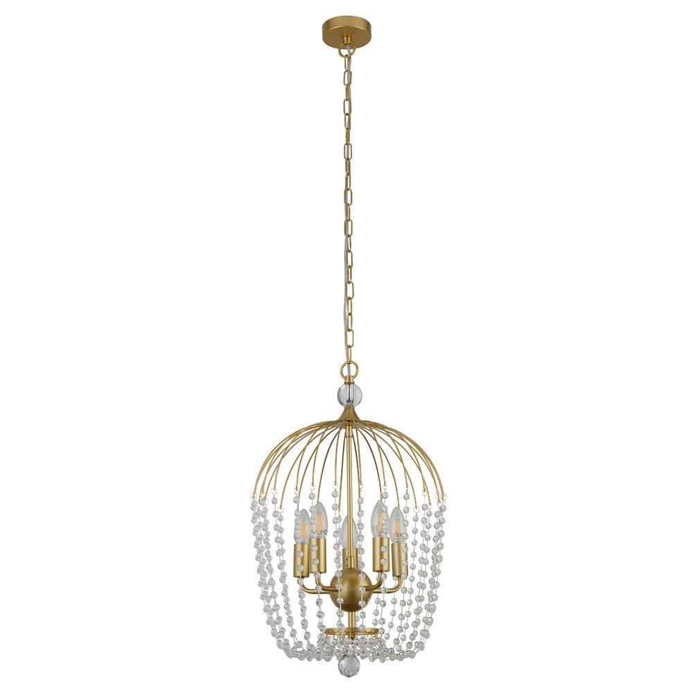 Searchlight Shower 5 Light Gold & Crystal Ceiling Pendant-Ceiling Pendant Lights-2-Tiffany Lighting Direct