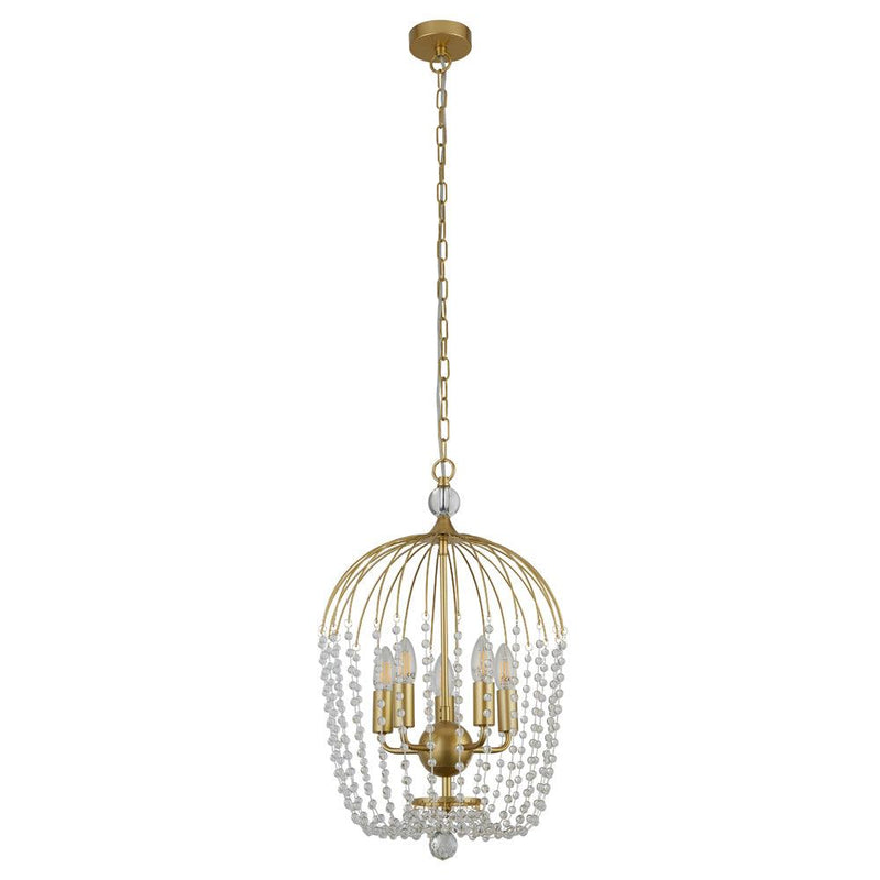 Searchlight Shower 5 Light Gold & Crystal Ceiling Pendant
