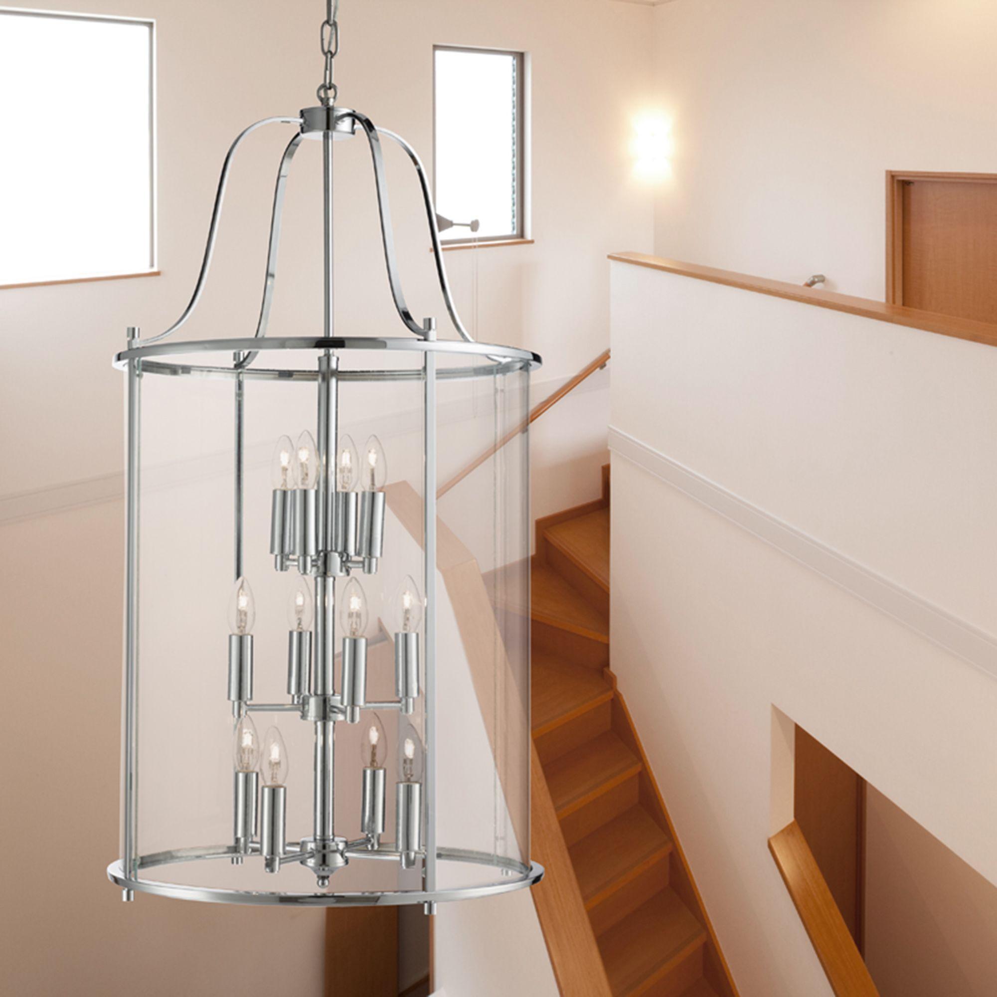 Lantern Grande 12 Light Chrome/Clear Glass Lantern-Ceiling Pendant Lights-5-Tiffany Lighting Direct