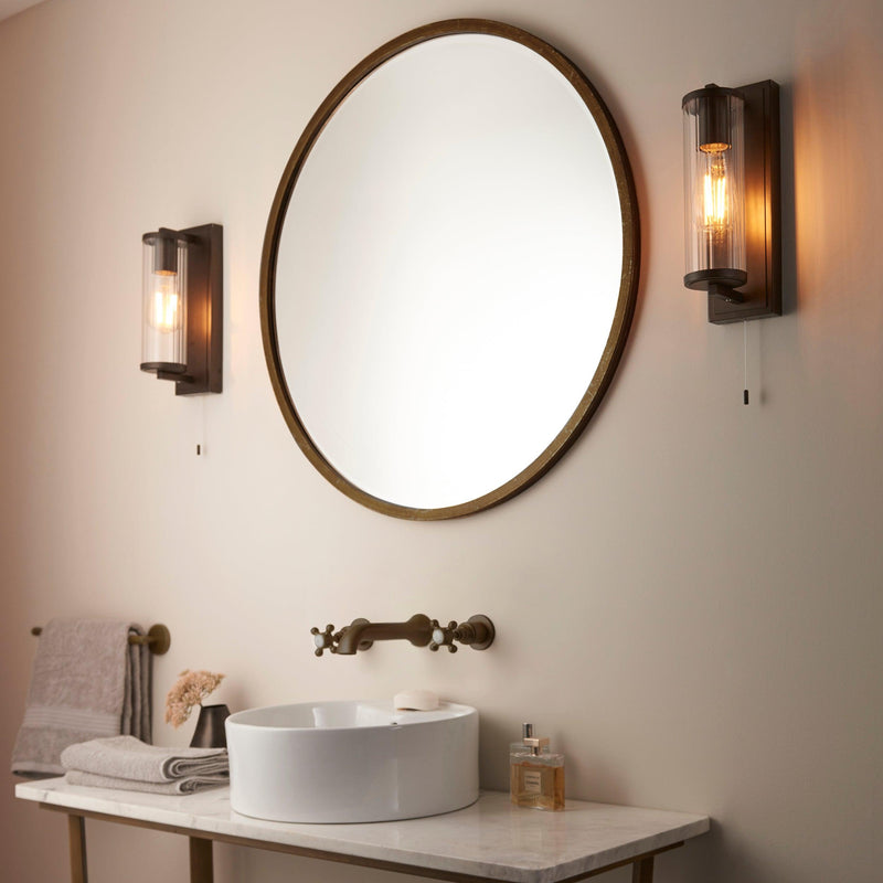 Islington Bronze Bathroom Wall Light - Ribbed Glass Shade Wide Living Room Image