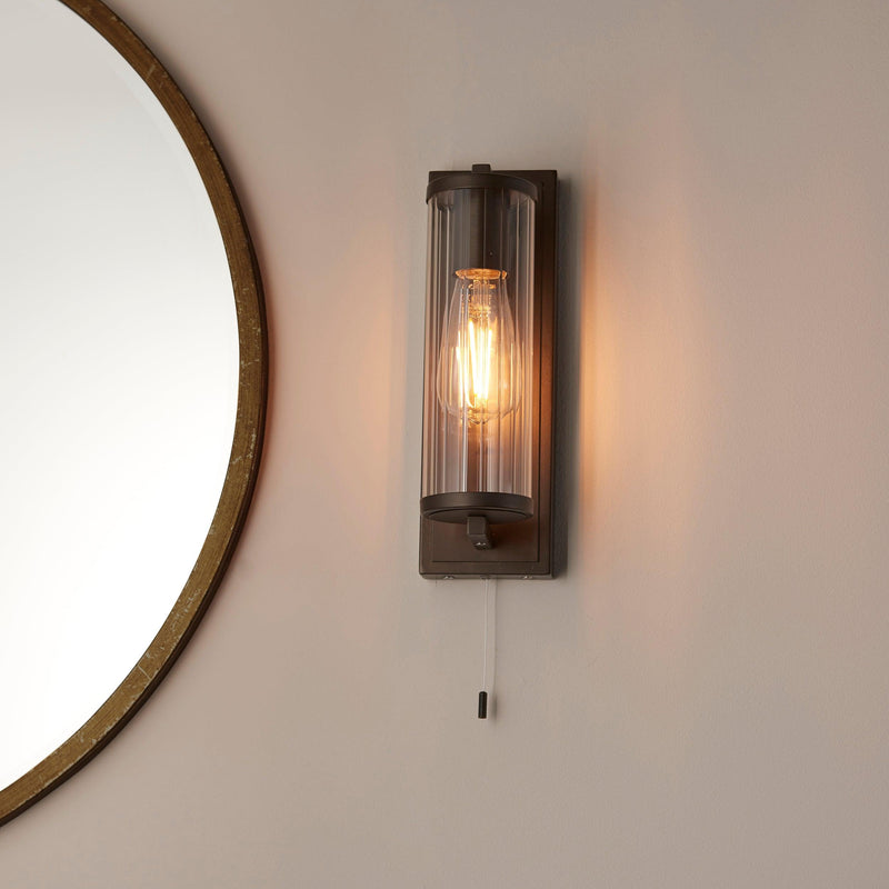 Islington Bronze Bathroom Wall Light - Ribbed Glass Shade Living Room Shade Image