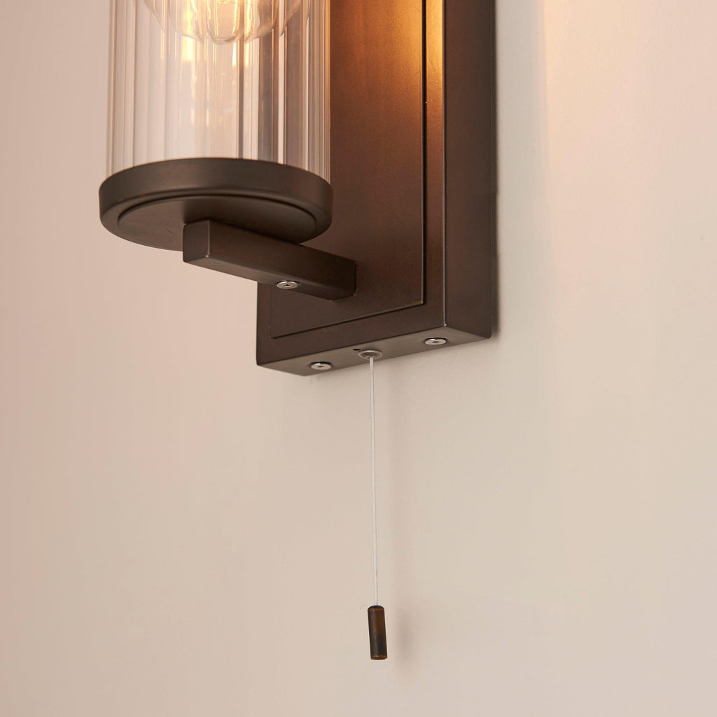 Bronzed Ribbed Glass Islington Bronze Bathroom Wall Light - Ribbed Glass Shade | IP44