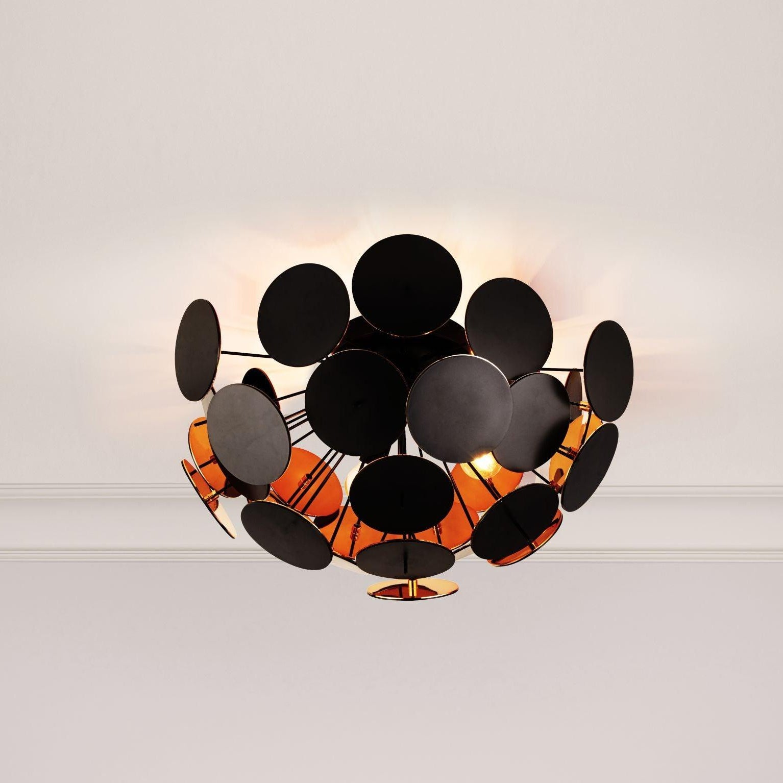 Searchlight Discus 3 Light Black & Gold Semi-Flush Living Room Image 4