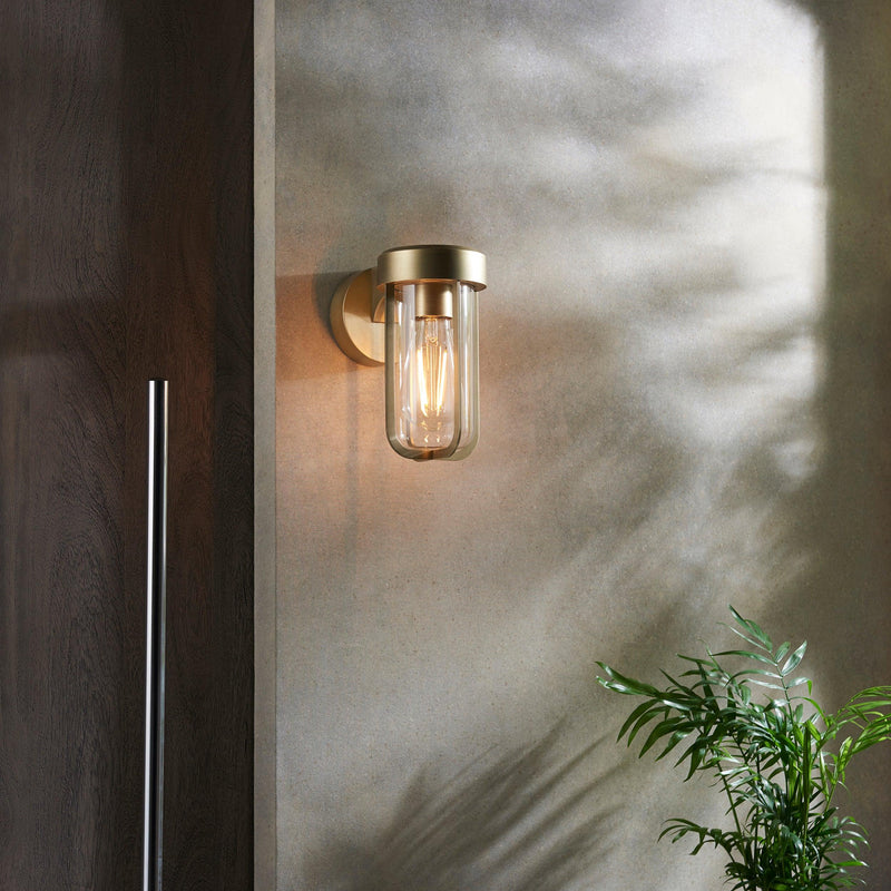 Newquay Brushed Gold Outdoor Wall Light - Glass Shade Living Room Shade Image