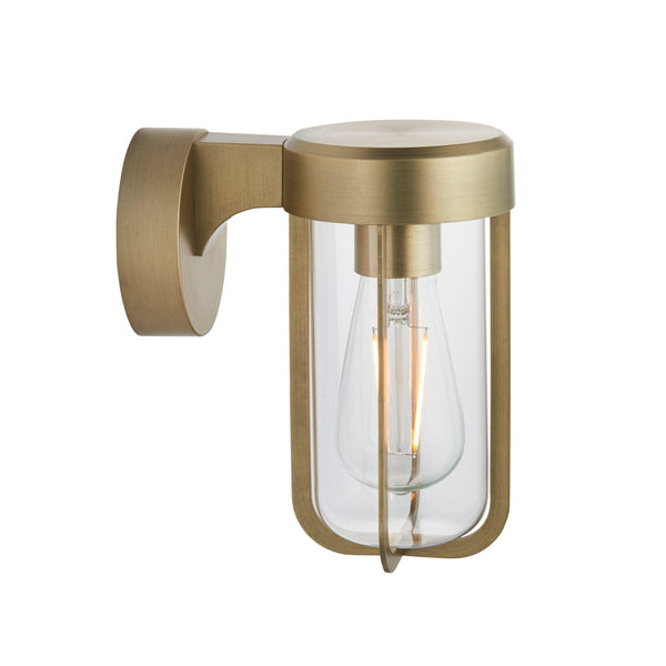 Newquay Brushed Gold Outdoor Wall Light - Glass Shade image 1