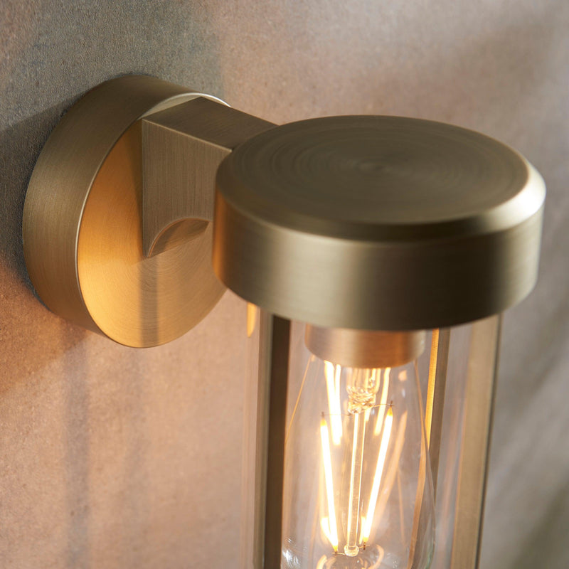Newquay Brushed Gold Outdoor Wall Light - Glass Shade new bedroom image