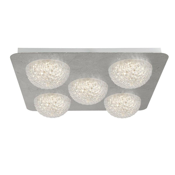 Celestia 5 Light LED Ceiling Flush - Silver Leaf & Acrylic