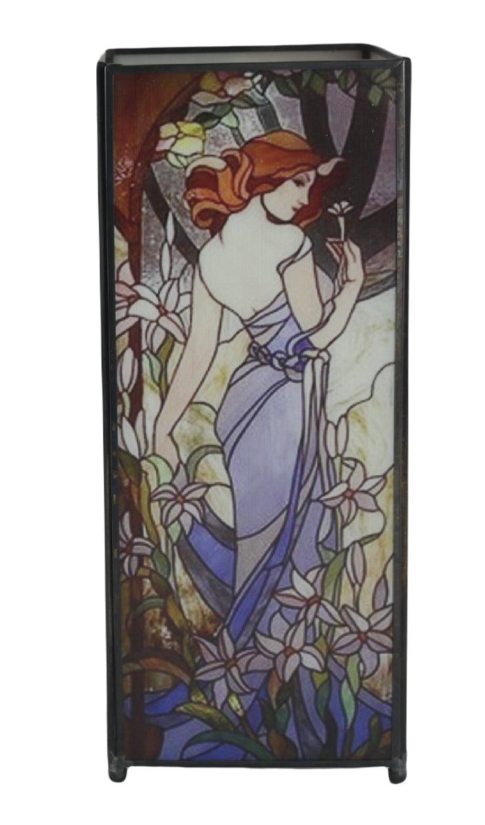 Art Nouveau Flower Lady Square Tiffany Lamp Screen Printed