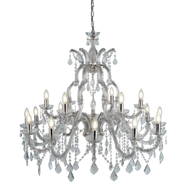 Marie Therese 18 Light Chrome/Clear Crystal Glass Chandelier