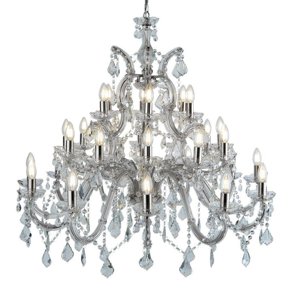 Marie Therese 30 Light Chrome/Clear Crystal Glass Chandelier-Searchlight Lighting-1-Tiffany Lighting Direct