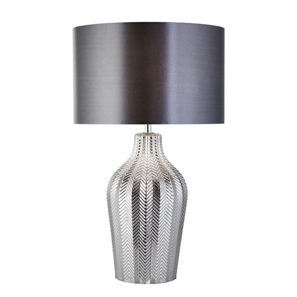 Chevron 1 Light Table Lamp - Smoked Glass Base & Grey Shade 1