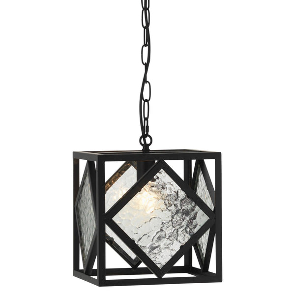 Oaks Lighting Ake Black & Mottled Glass Lantern Pendant