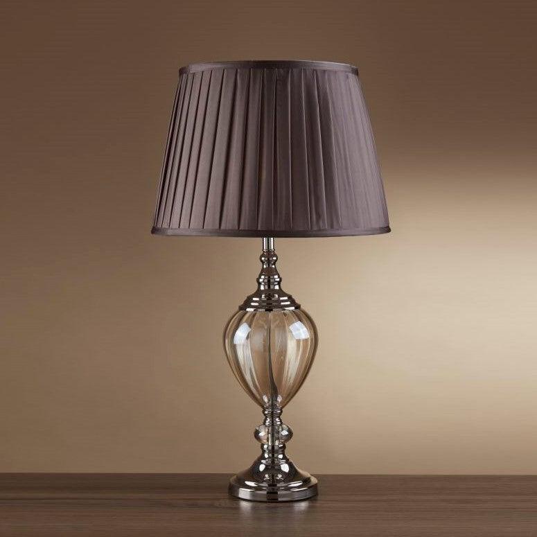 Greyson Amber Glass Urn Table Lamp - Brown Pleated Shade-Living-Room-Tiffany Lighting Direct-[image-position]