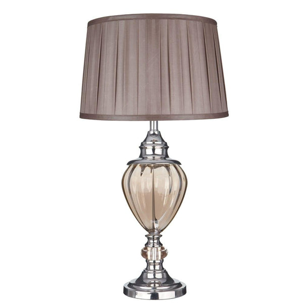 Greyson Amber Glass Urn Table Lamp - Brown Pleated Shade 1