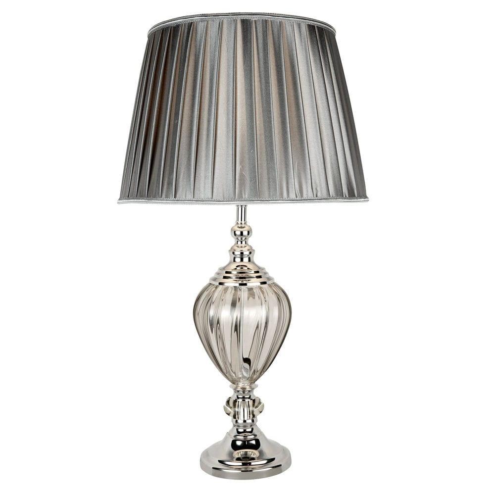 Greyson Clear Glass Urn Table Lamp - Grey Pleated Shade 1